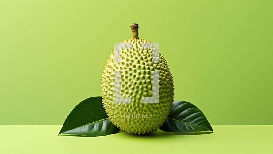 Single Durian Fruit on Green Background