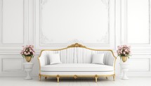 Luxurious White Sofa with Gold Accents in a White Room