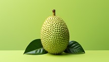 Single Durian Fruit on Green Background