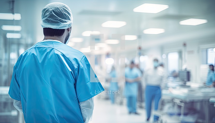 Surgeon standing with arms crossed in operating room at the hospital.