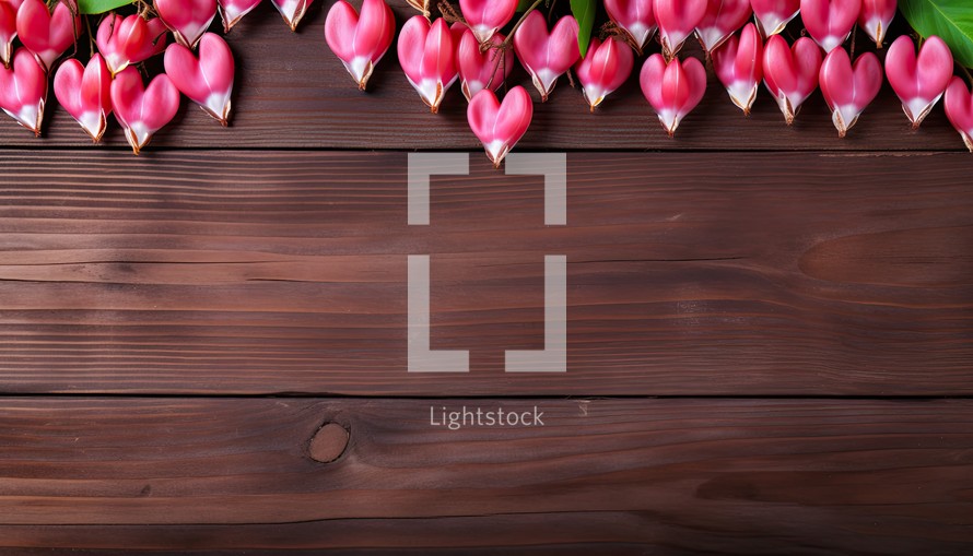 Valentine's Day background with pink flower on wooden table