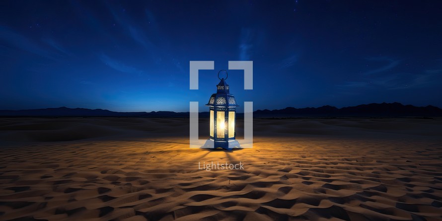 Lantern in the Sahara desert at night
