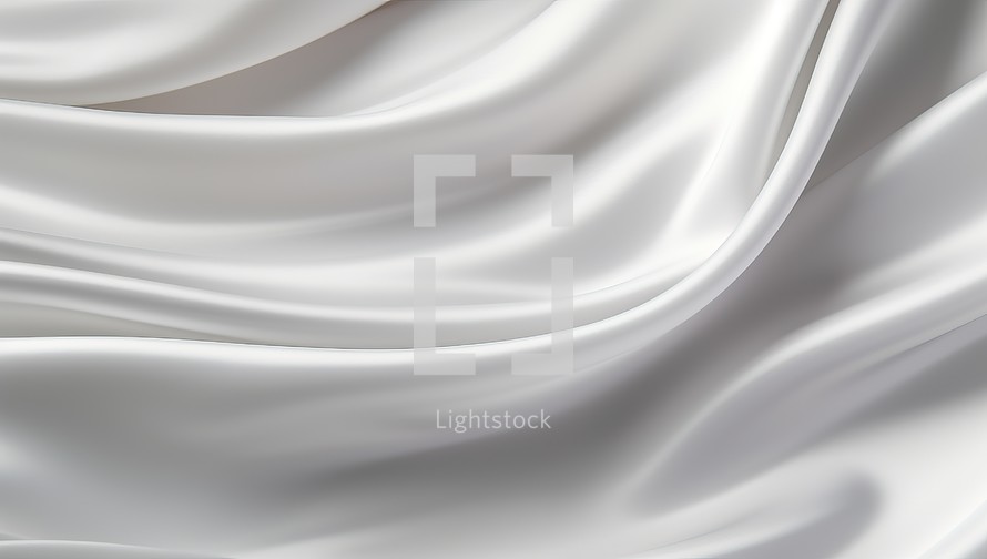 Closeup of rippled white silk fabric cloth.