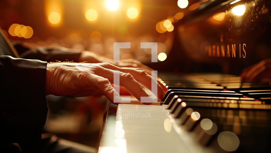  Pianist hands skillfully playing piano