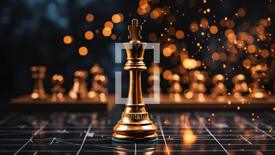 Chess business concept with gold and black king on chess board.