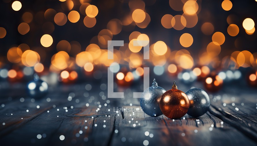 Christmas and New Year background with christmas balls and bokeh lights