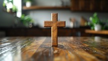 Wooden Cross on a Wooden Table