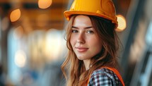 Female construction worker in safety helmet