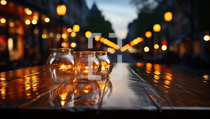 Two empty glasses on a wooden table