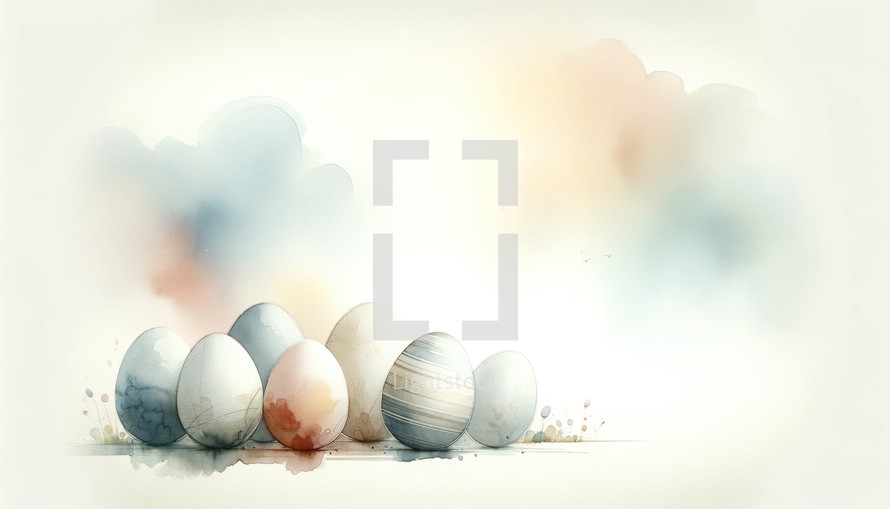 Easter background with painted eggs in pastel colors. Vector.