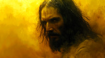 Jesus Christ on the background of yellow smoke.
