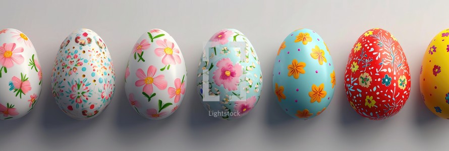 Easter eggs with floral patterns on a white background