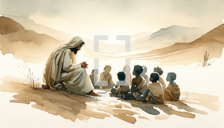Jesus teaching children in the Judean Desert