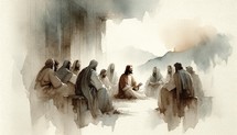 Jesus Christ's Last Discourse and Prayer. Passion Thursday. Watercolor Biblical Illustration