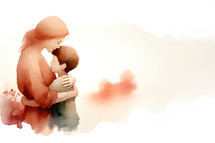 Mother and baby hugging. Watercolor digital painting on a white background.