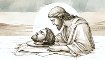  The Feast of Herod. The head of John the Baptist on a platter. Digital illustration.
