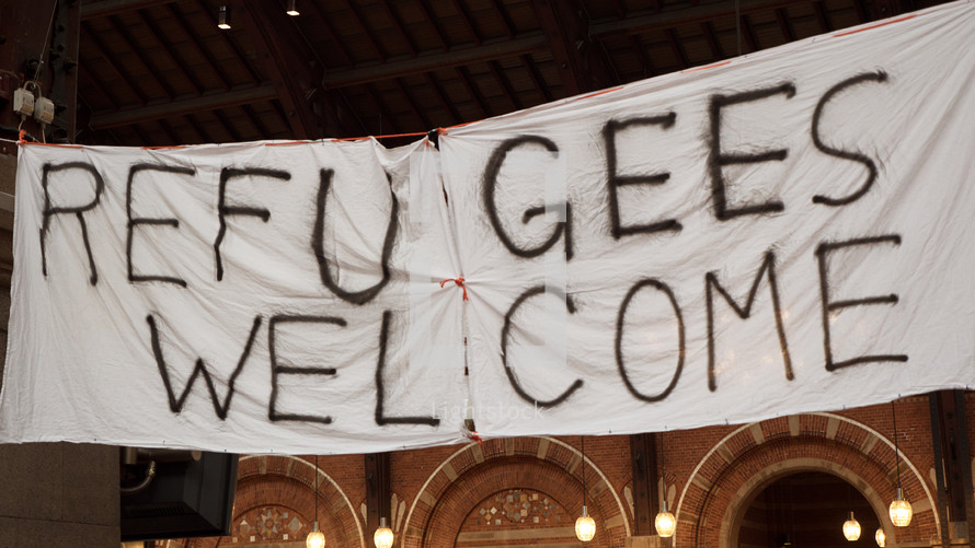 Handmade Banner Refugees Welcome
