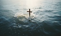 Cross in the sea with waves