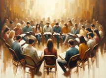 Illustration of Bible Study. A group is reading the scripture