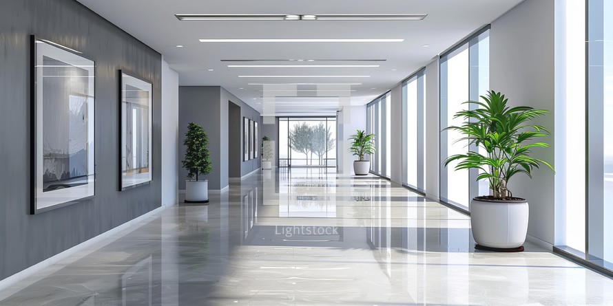  Modern office corridor illuminated by natural light