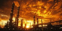 Oil refinery at sunset, petrochemical plant, petrochemical industry