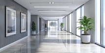  Modern office corridor illuminated by natural light
