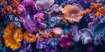 Colorful sea anemones on the coral reef
