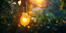 Vintage light bulb on tree with bokeh nature background.