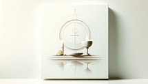 Eucharistic symbols. Lord's supper symbols and cross on the white background. 3d rendering.	