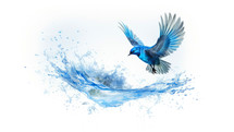 Baptism, the Holy Spirit. Dove with open wings and splashes of water on white background. 