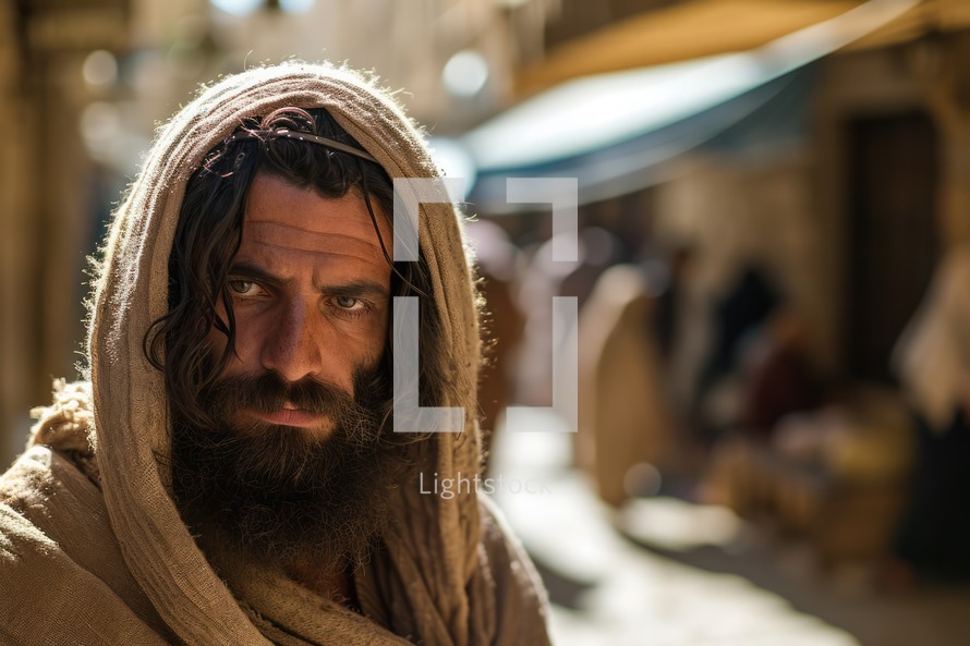 Portrait of a bearded man. Biblical character.	