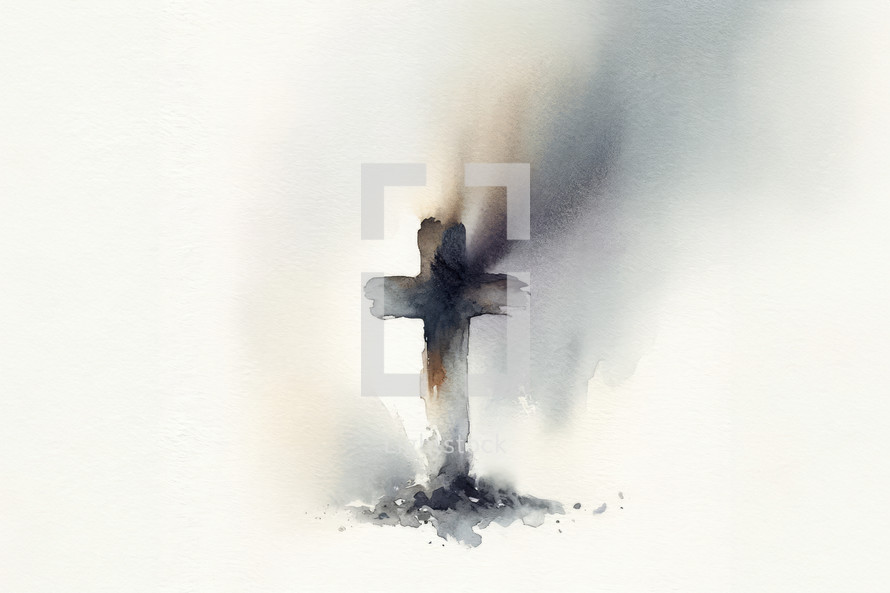 Ash Wednesday. Christian cross symbol marked with ash on a white background