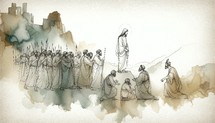 Betrayal and arrest. Life of Jesus. Digital drawing.