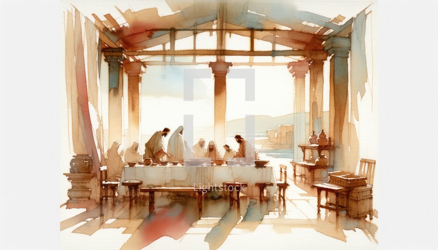 Preparation for the Passover. Passion Thursday. Watercolor Biblical Illustration