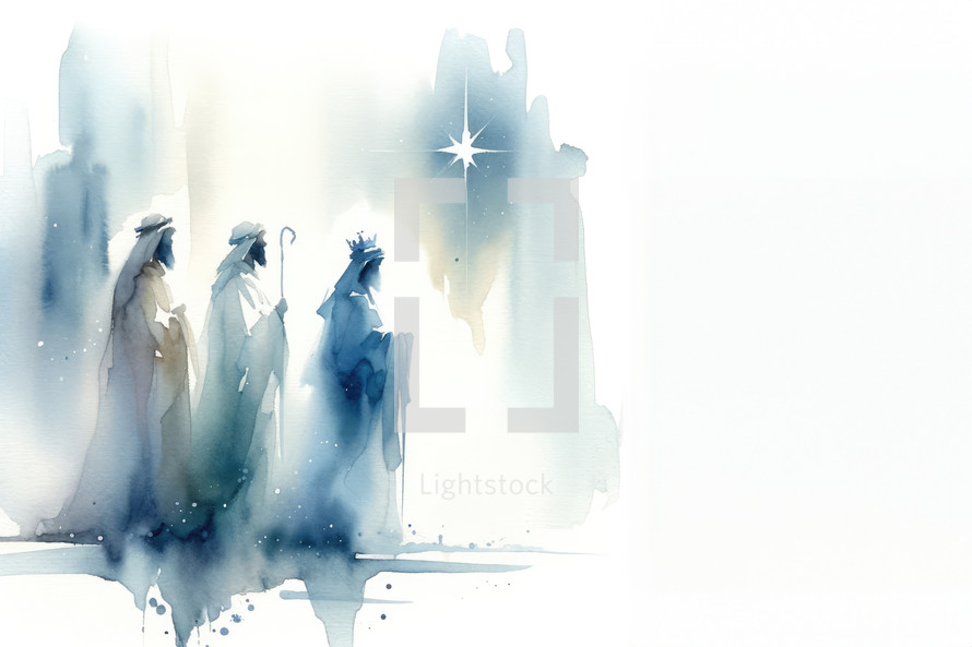 Epiphany. The Visit of the Three Wise Men.  Watercolor painting 