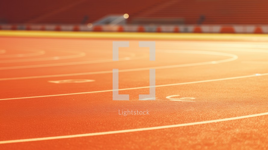 Running track with white lines in stadium. Sport background. Close up photo.