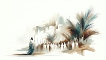 Palm sunday. Christ's triumphal entry into Jerusalem. Watercolor illustration.