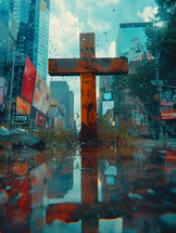 Old rusty cross on a street.
