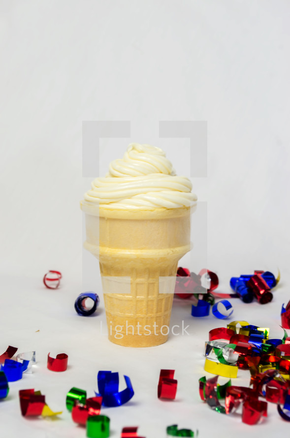 ice cream cone and confetti 