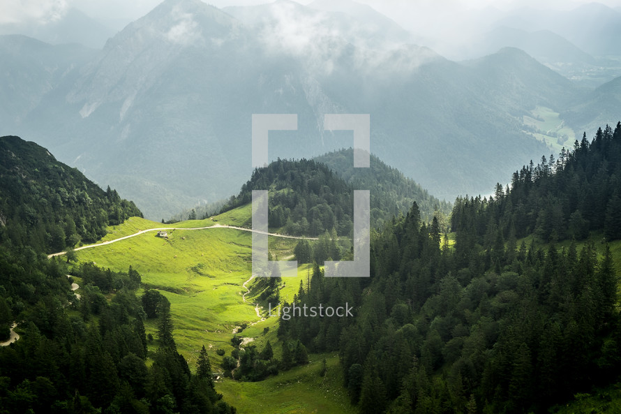 Herzogstand landscape, green hills 