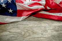 American flag and wood background 