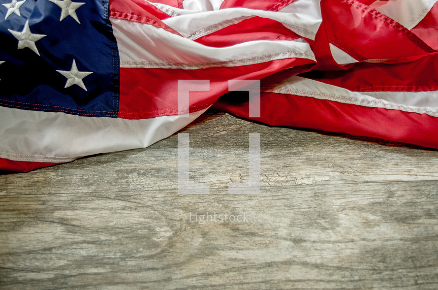 American flag and wood background 