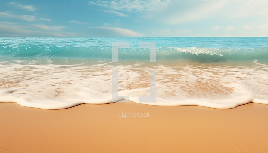 Soft wave of the sea on the sandy beach with blue sky background