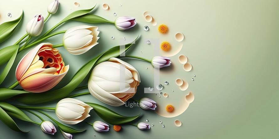 Illustration of a tulip and green leaves