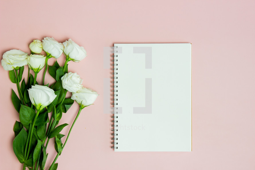 white roses and notebook 