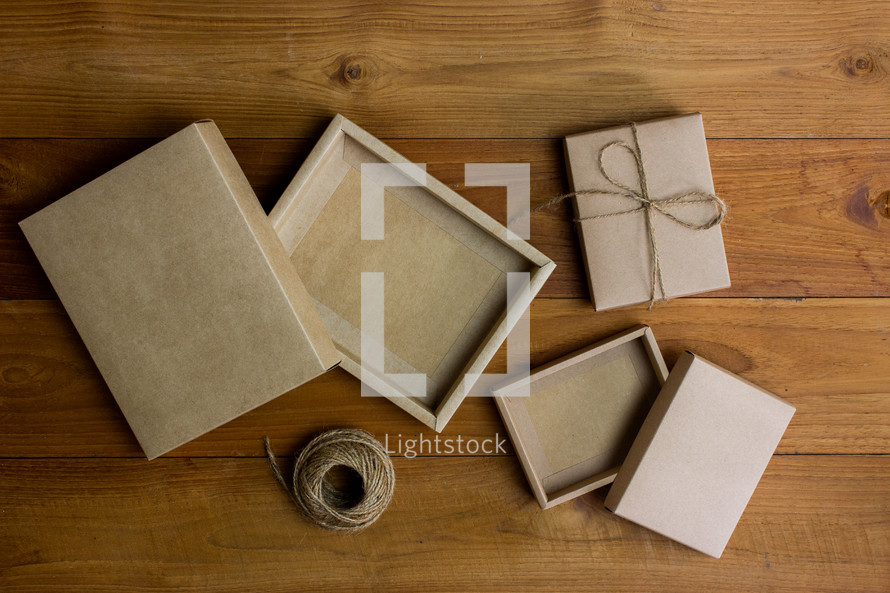 wrapped brown paper gift box  