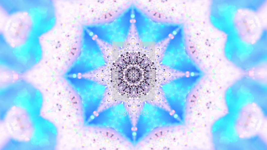 Abstract background. Kaleidoscopic. Christmas mandala-snowflake kaleidoscope sequence. Mirror prism creating toy effect.
