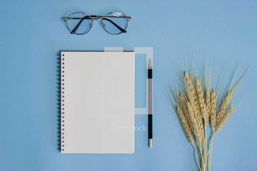 blank pages of a notebook against a blue background 