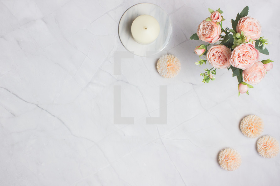 peach peonies and candle 