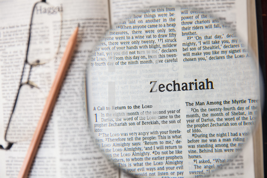 magnifying glass over Zechariah 